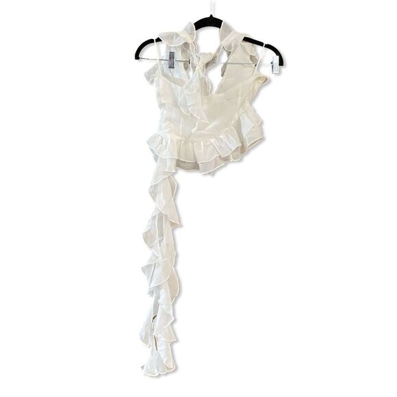 NWT More To Come Valerie Ruffle Top White chiffon jellyfish blouse Revolve XXS - Picture 6 of 14